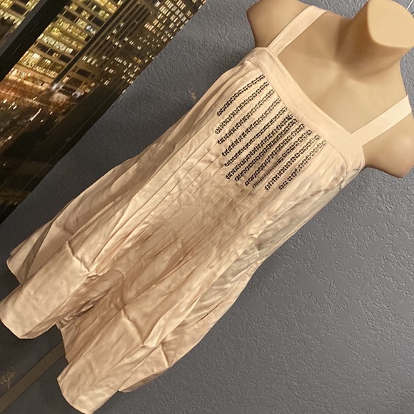 TIBI - silk pocketed, pleated romper: rose gold, square neck, button closure - 4 - Picture 16 of 16